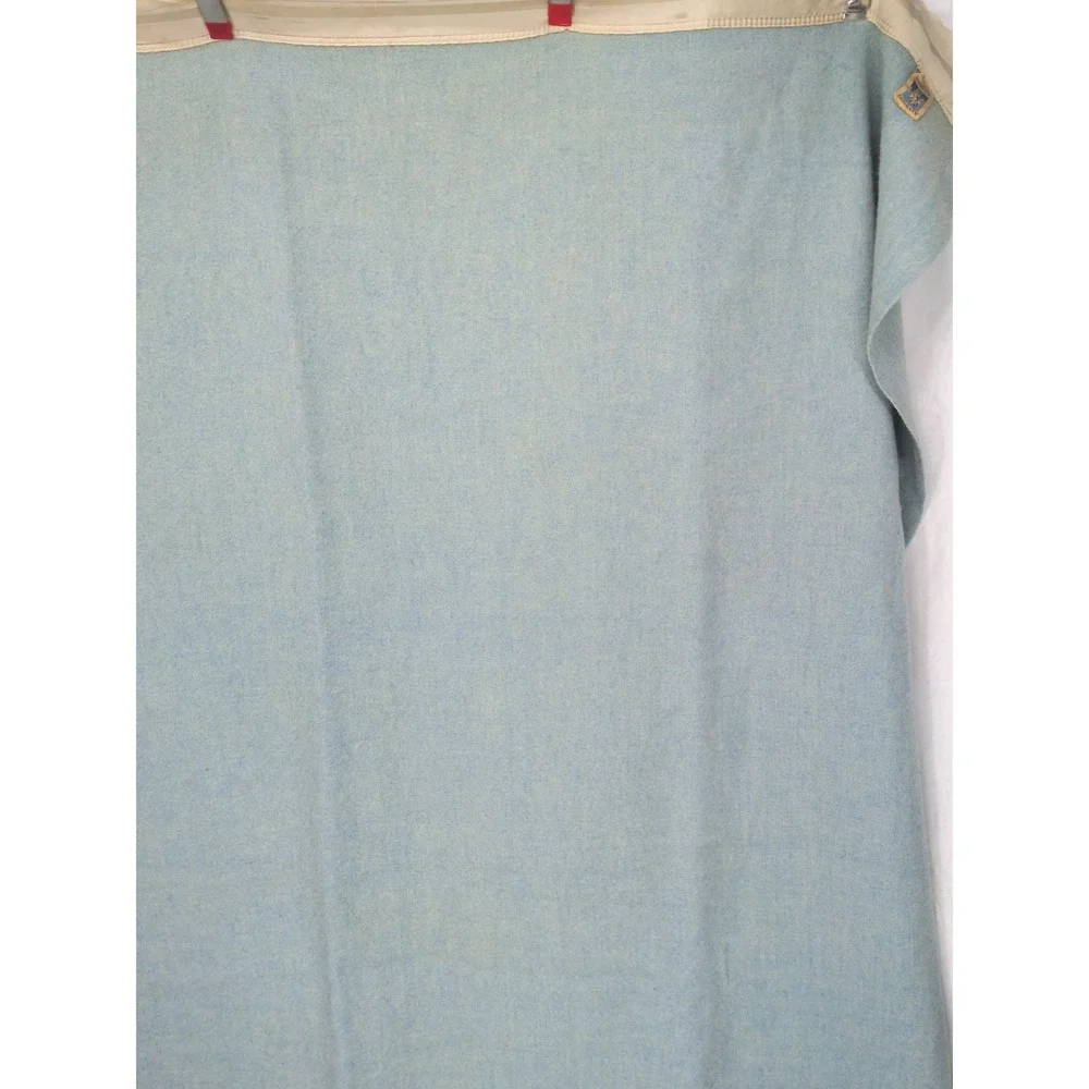 Vintage Kenwood Wool Satin Trim Teal Blue Blanket 73X84 In